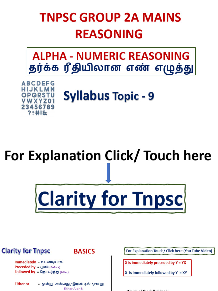 Syllabus Topic 9 - Alpha Numeric Reasoning Qs +ans | PDF