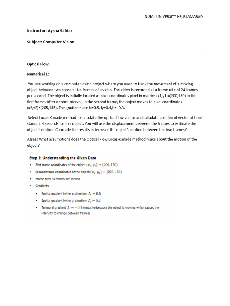 Lec of Numerical Optical Flow | PDF
