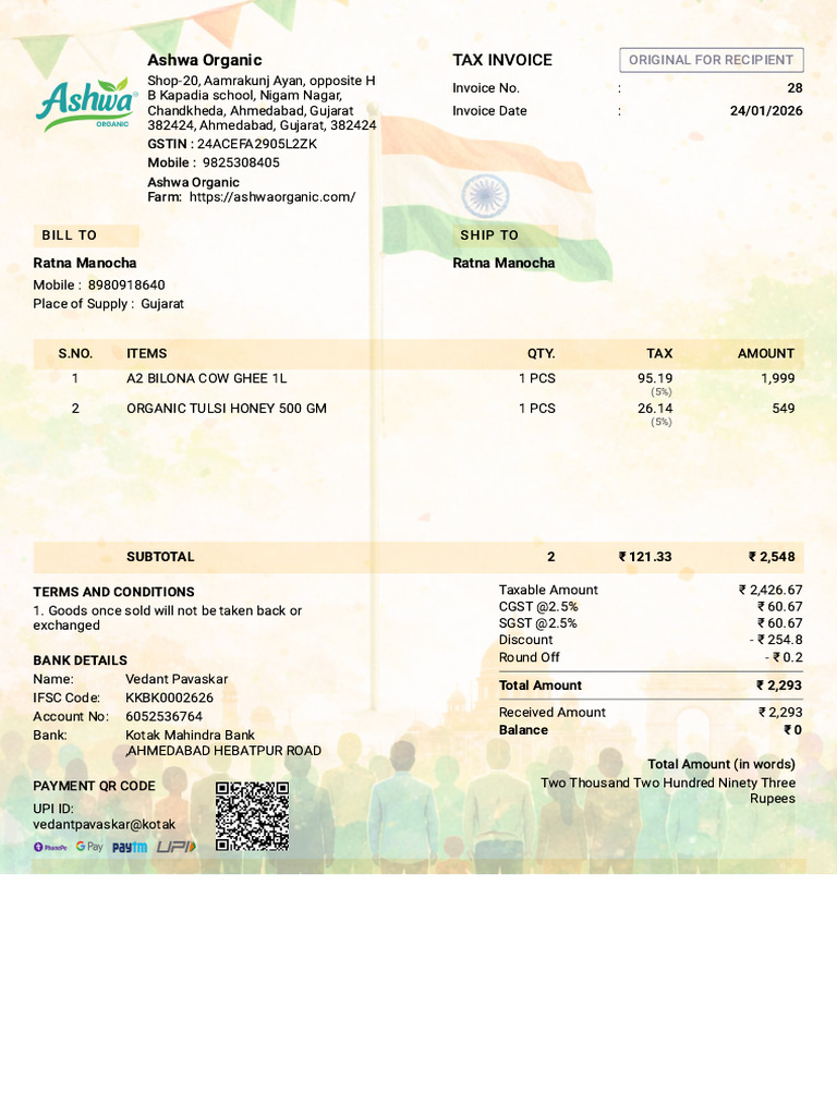 Ratna Manocha Invoice 28 | PDF | Banking Technology | Economy Of India