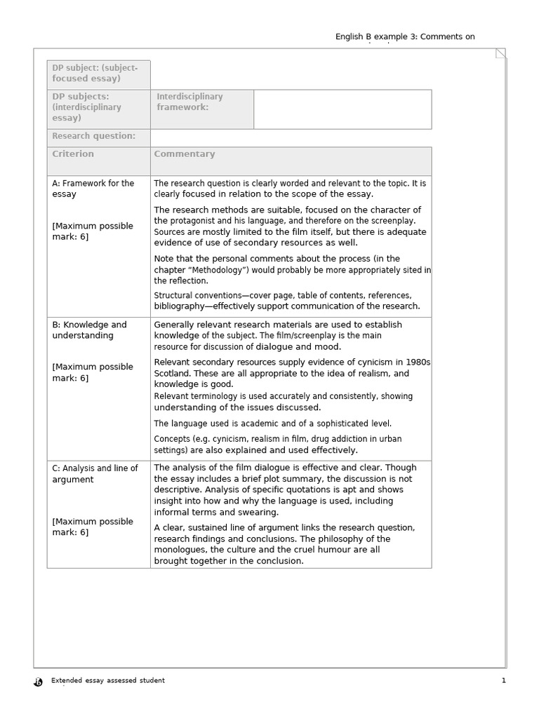 No Marks Lang B Eng Examiners Comments Sample | PDF | Essays | Argument