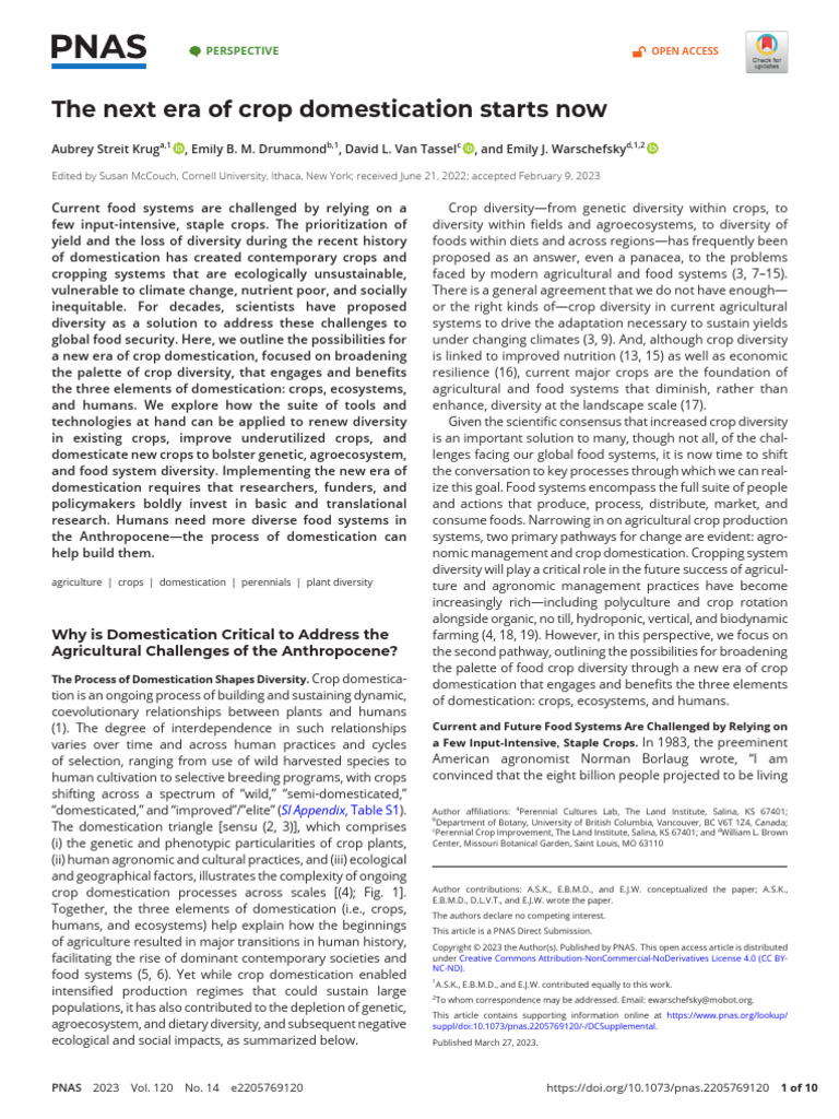 Krug Et Al 2023 The Next Era of Crop Domestication Starts Now | PDF ...