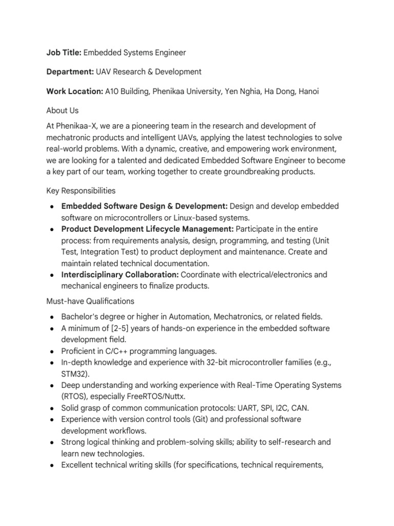 JD Embedded System Engineer | PDF | Embedded System | Mechatronics