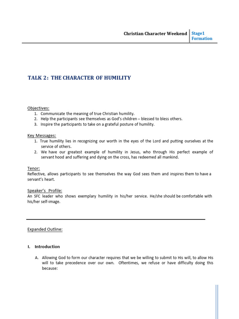 CCW Talk 2 - The Character of Humility | PDF | Humility | Epistle To ...