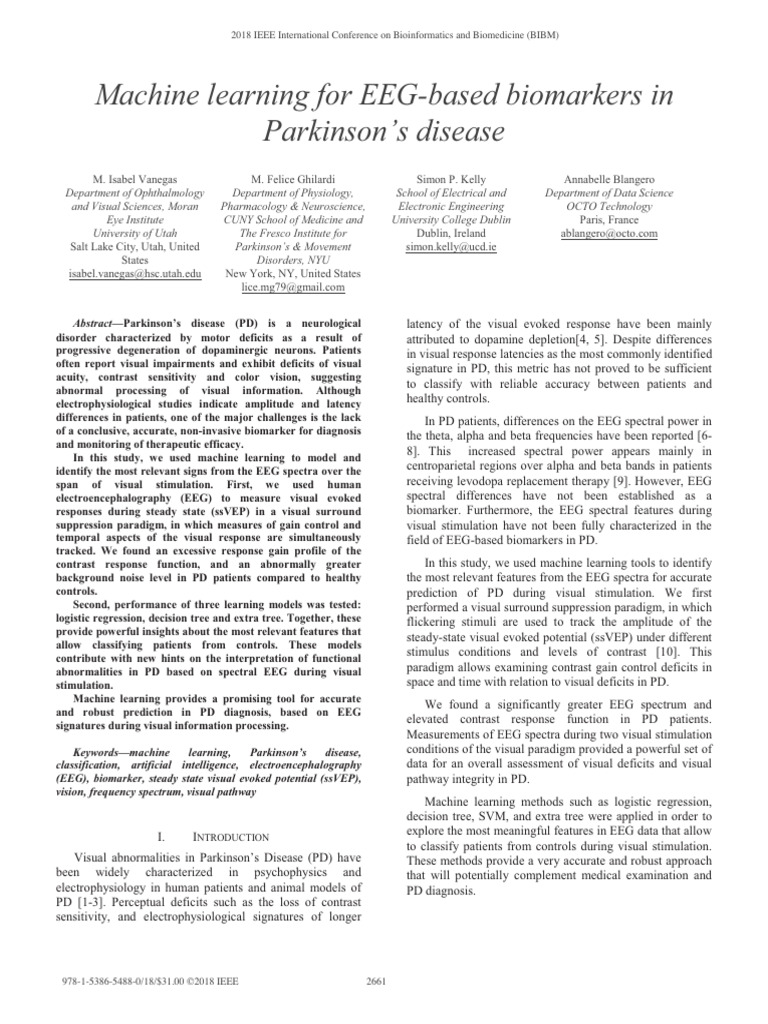 Machine Learning For EEG-based Biomarkers in Parkinsons Disease | PDF ...