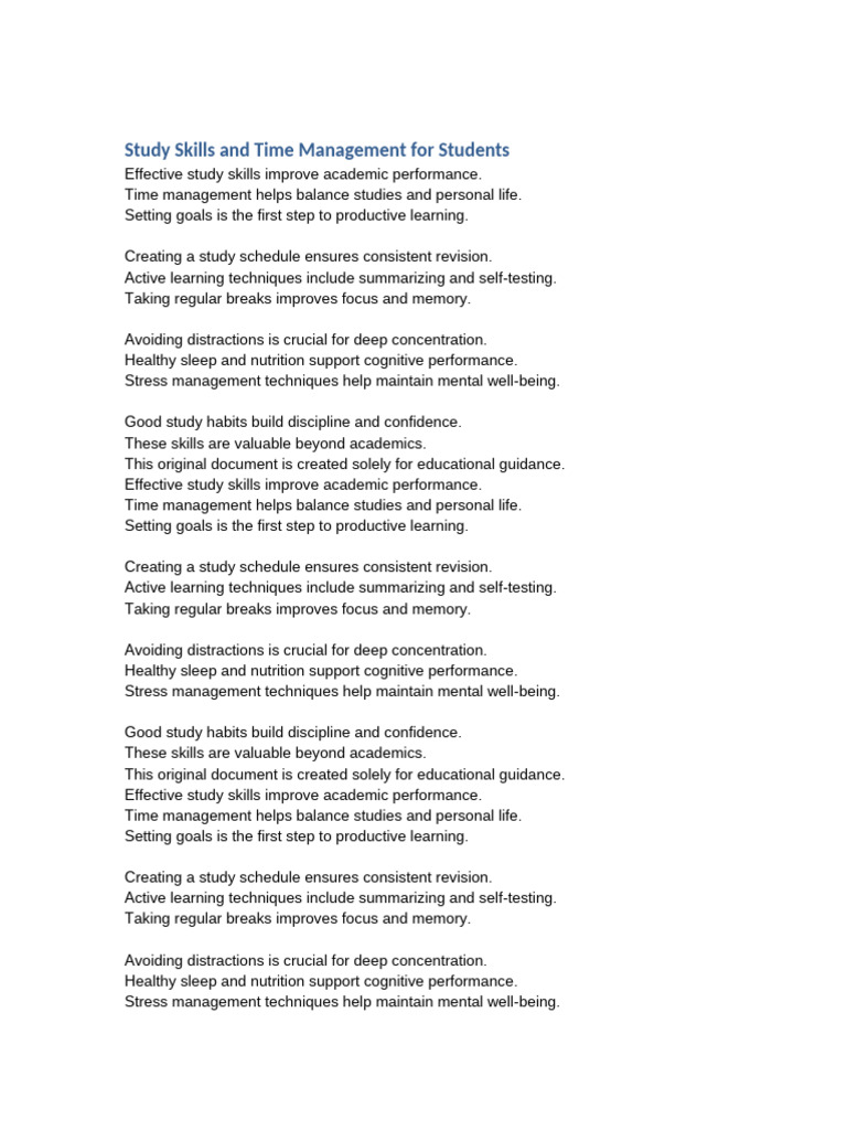 Study Skills and Time Management For Students | PDF | Study Skills ...