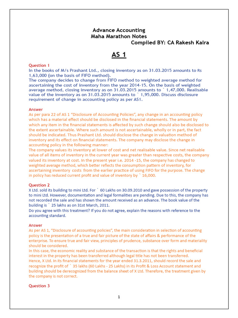Advance Accounting Maha Marathon Notes For As | PDF | Inventory ...