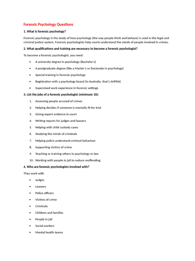 22.05.25 Forensic Psychology Questions | PDF