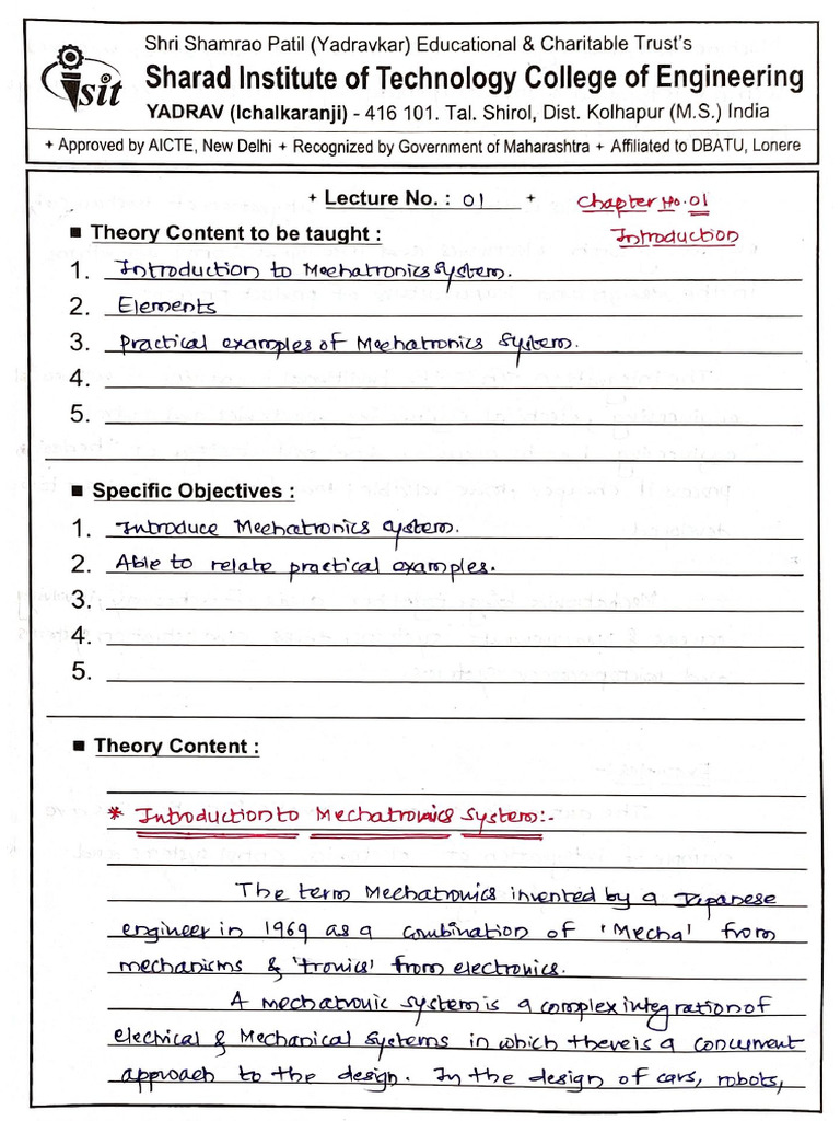 Mechatronics Unit 1 Notes - 260125 - 234411 | PDF