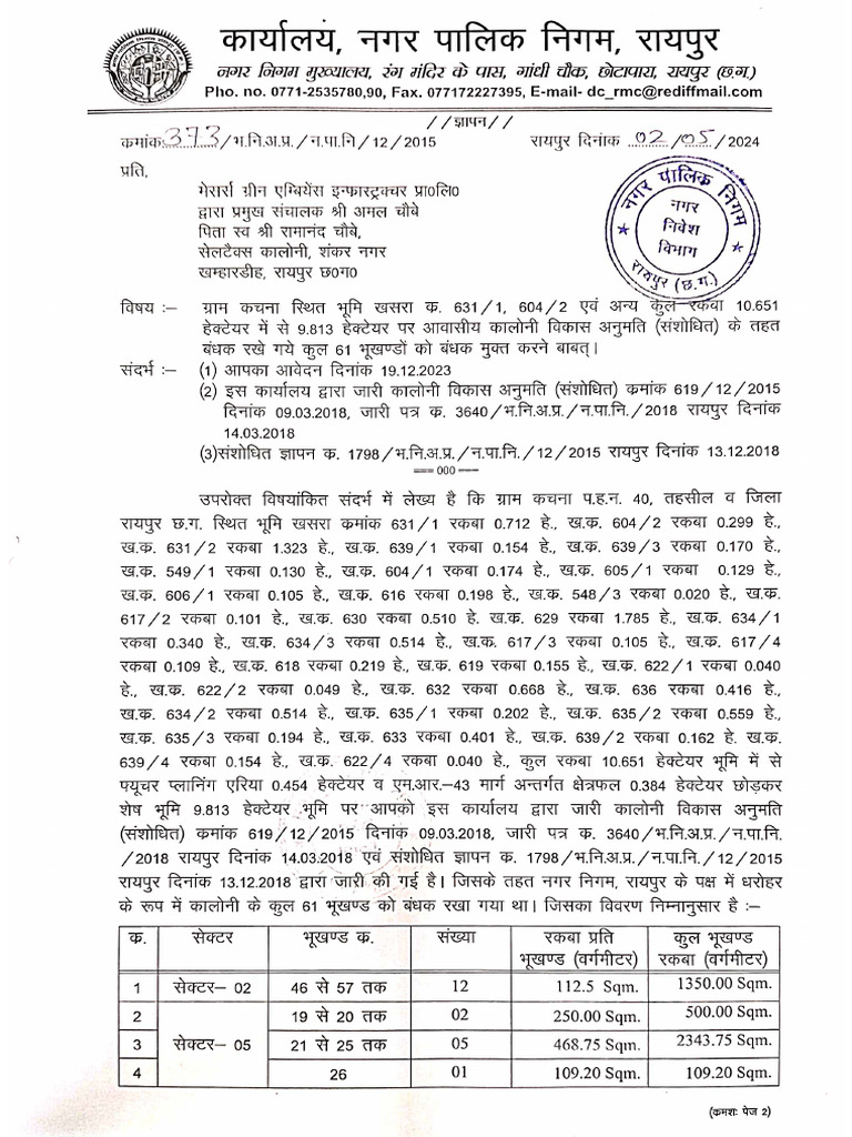 Nagar Nigam Bandhak Mukat Letter | PDF