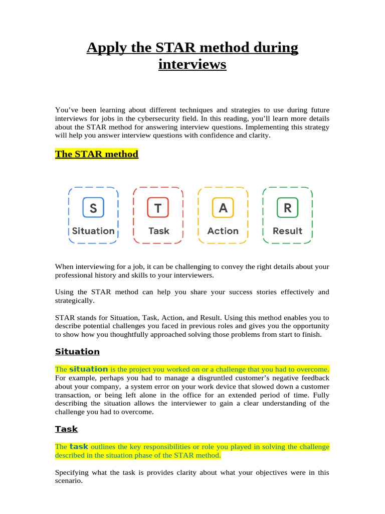 Apply The STAR Method During Interviews M5 - 13 | PDF | Behavior ...