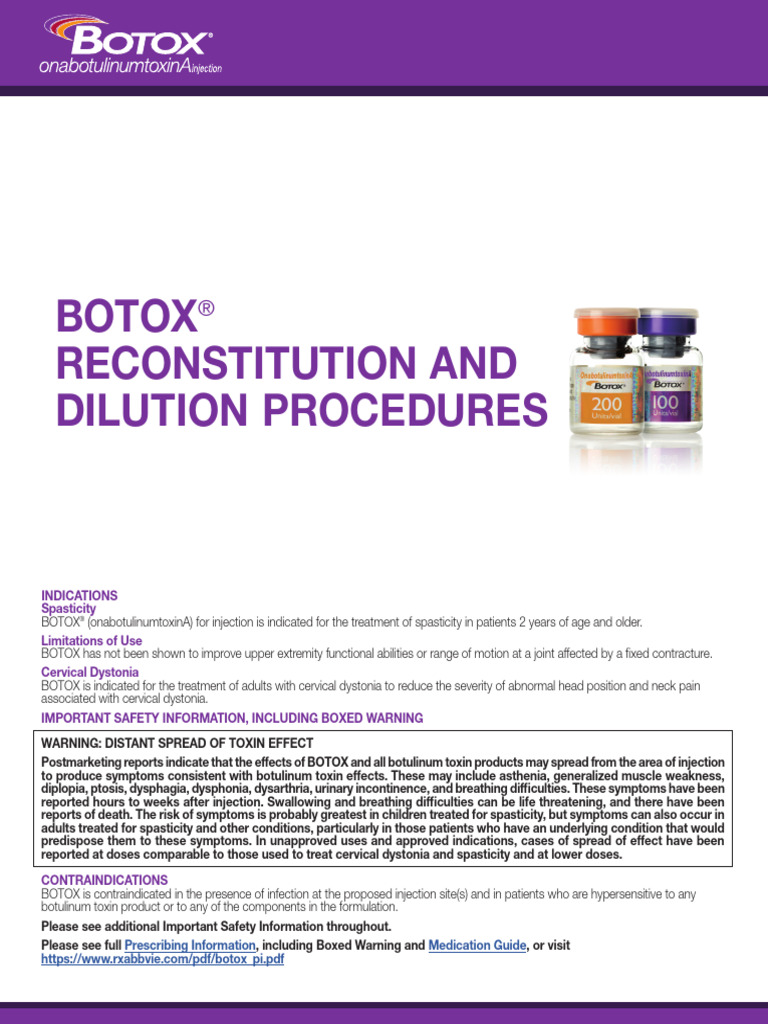 BOTOX Reconstitution Flashcard For Spasticity and Movement Disorders ...