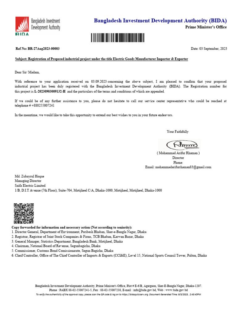 BIDA Registration Approved | PDF