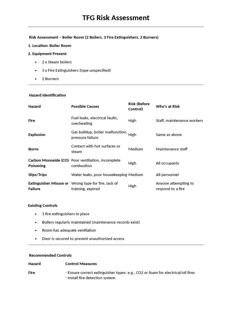 Risk Assessment TFG | PDF | Boiler | Combustion