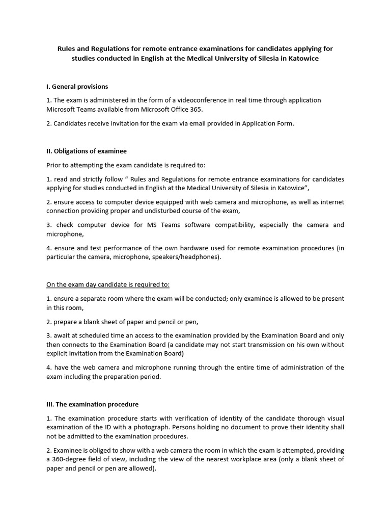 Rules and Regulations For Remote Entrance Examinations | PDF