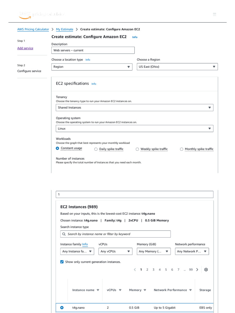 Create Estimate_ Configure Amazon EC2 (1) | PDF | Computing | Computer ...