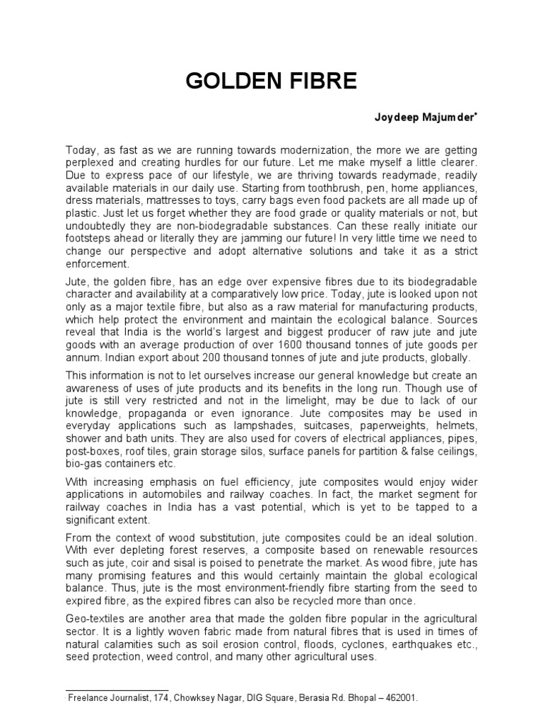 Chronicle Golden Fibre | PDF | Jute | Textiles