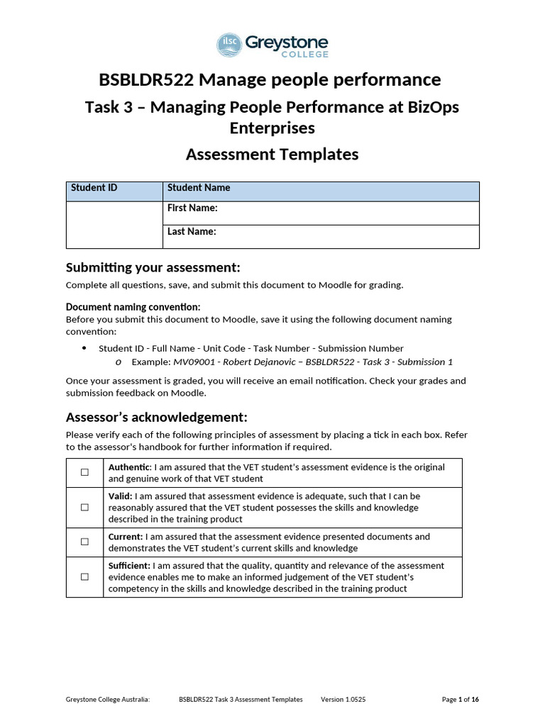 BSBLDR522 Task 3 Assessment Templates V1.0525 | PDF | Performance ...