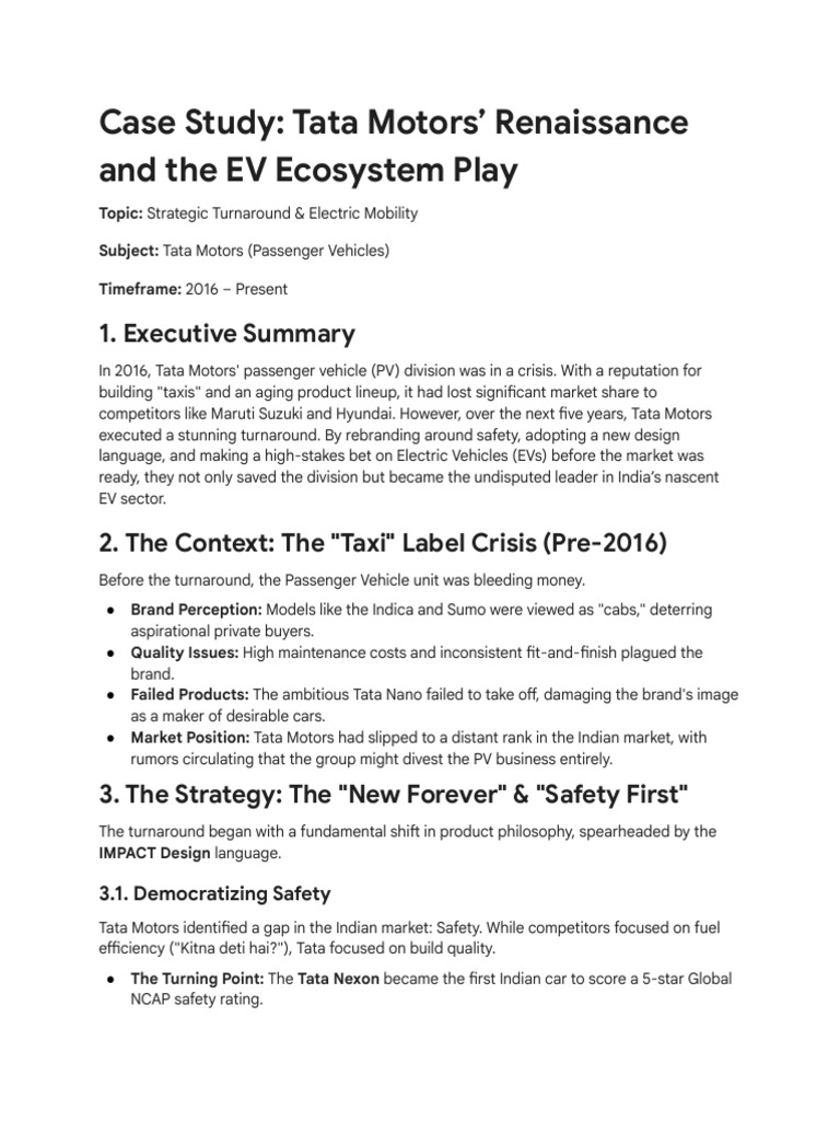 Case Study On Tata Motors' Renaissance and The EV Ecosystem Play | PDF ...