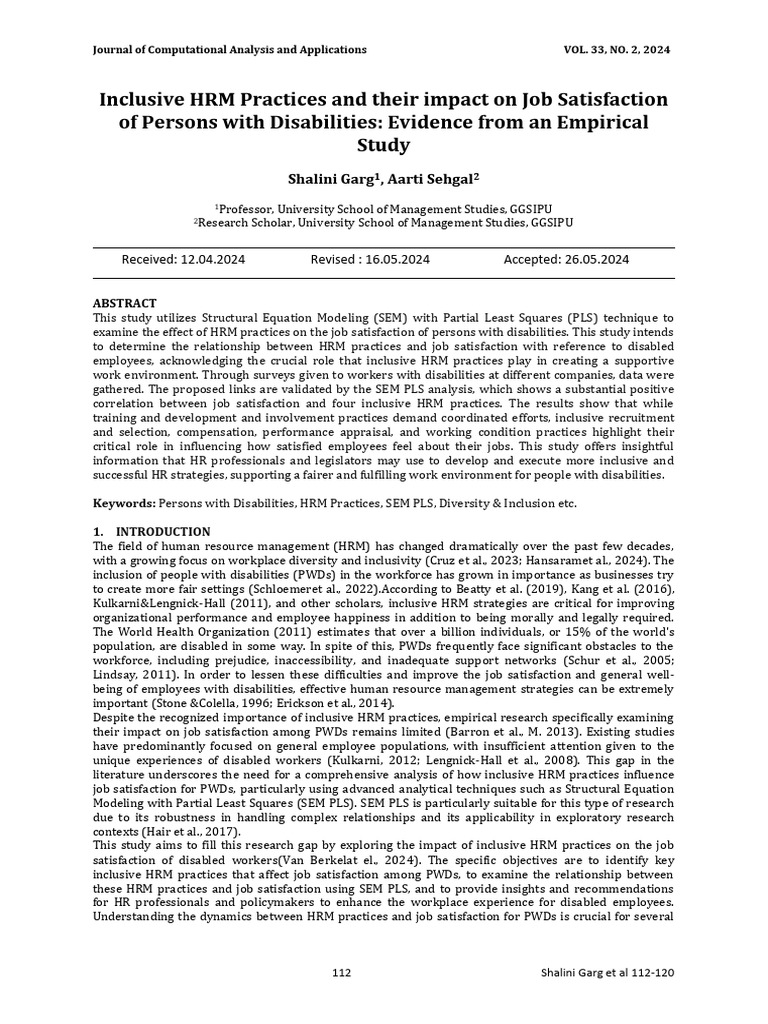 Inclusive HRM Practices and Their Impact On Job Satisfaction of Persons ...