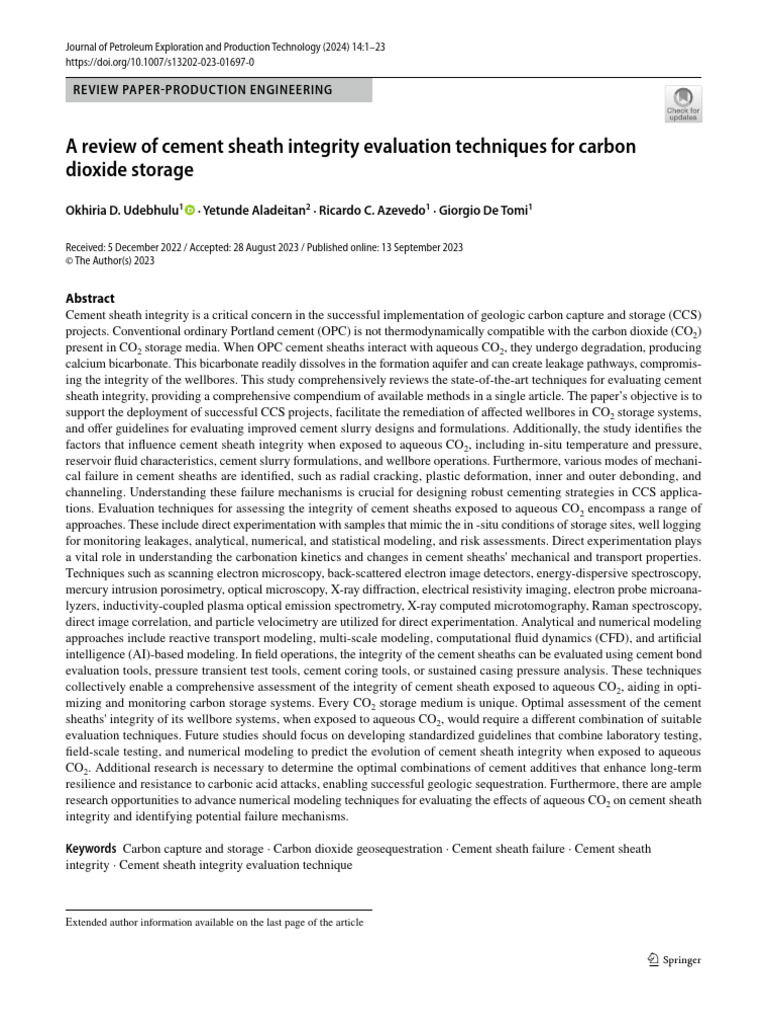 A Review of Cement Sheath Integrity Evaluation Techniques For Carbon ...