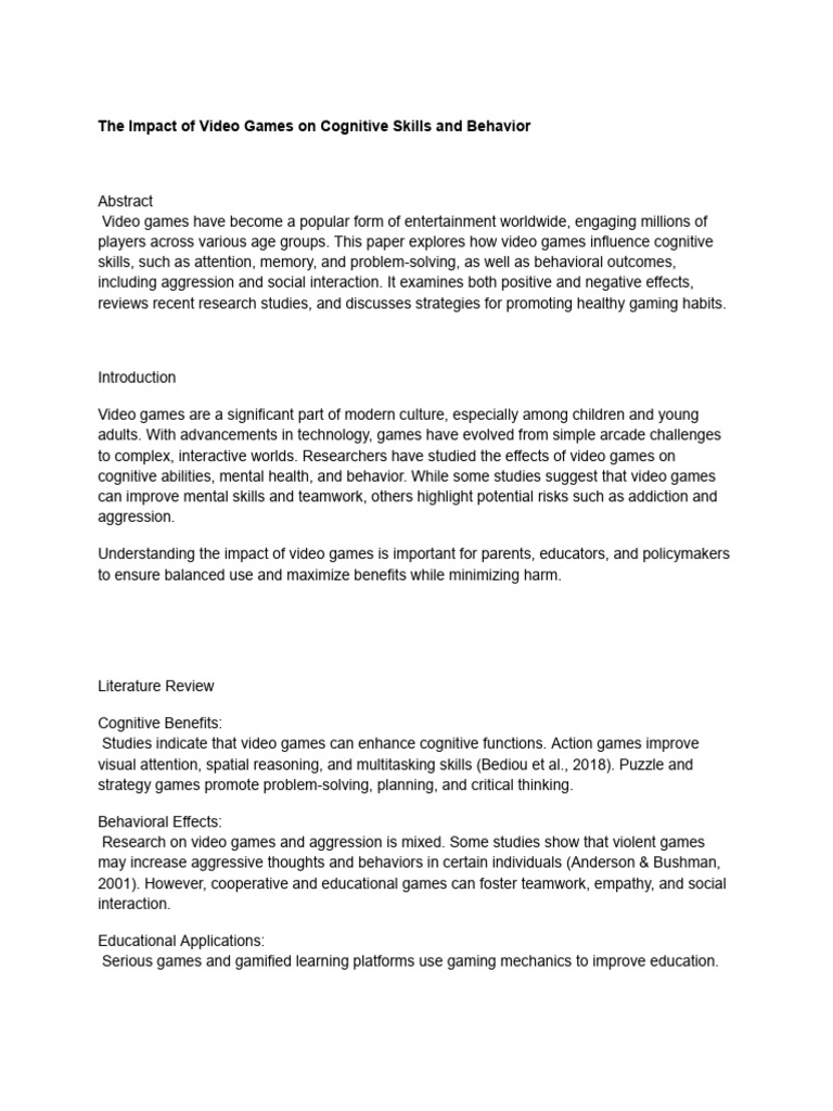 Video Game Affect Cognitive Skills | PDF | Video Games | Aggression