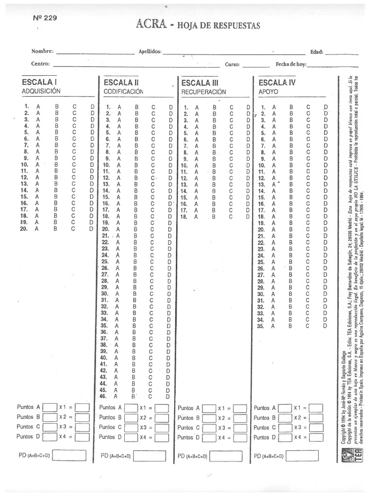 Acra - Hoja de Respuestas | PDF