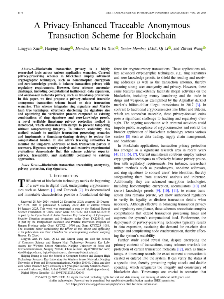 A Privacy-Enhanced Traceable Anonymous Transaction Scheme For ...