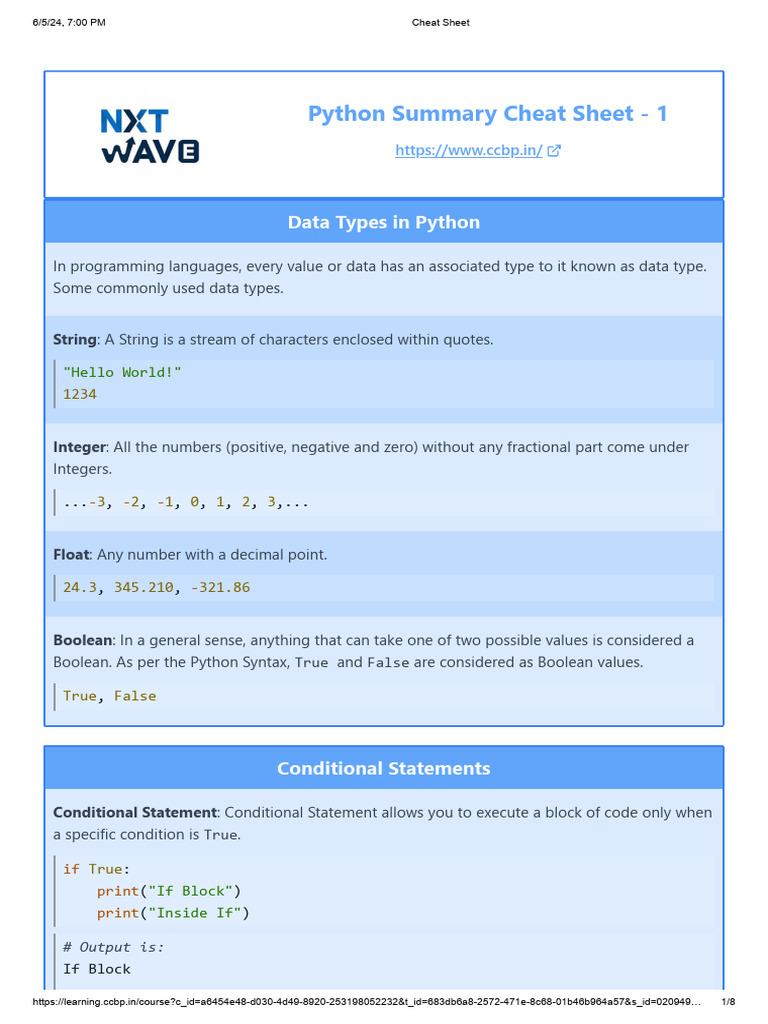 Python Revision 1 Nxtwave | PDF | Boolean Data Type | Data Type