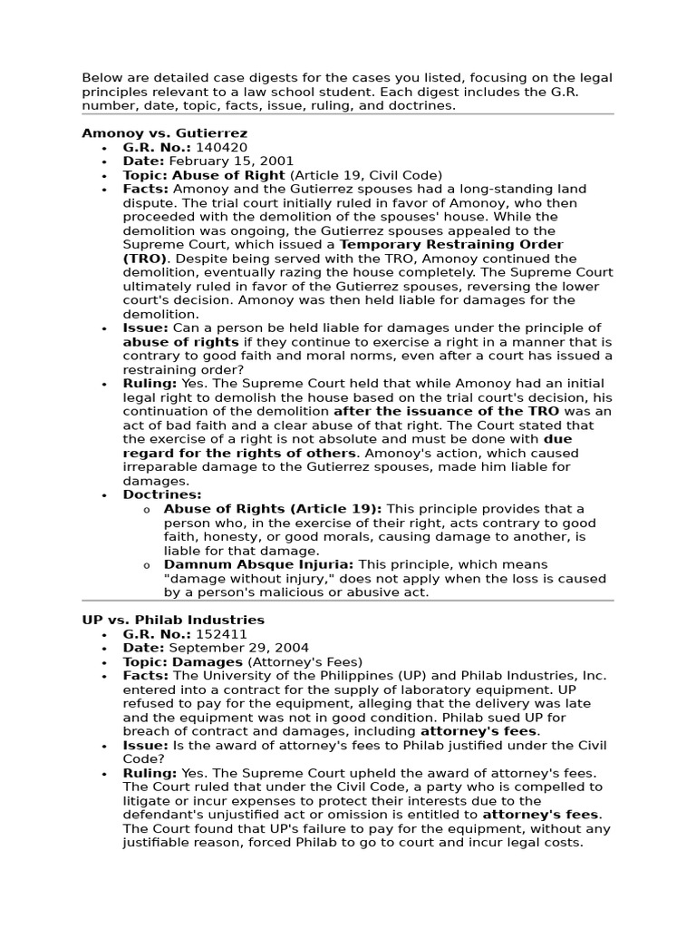 Below Are Detailed Case Digests For The Cases You Listed | PDF ...