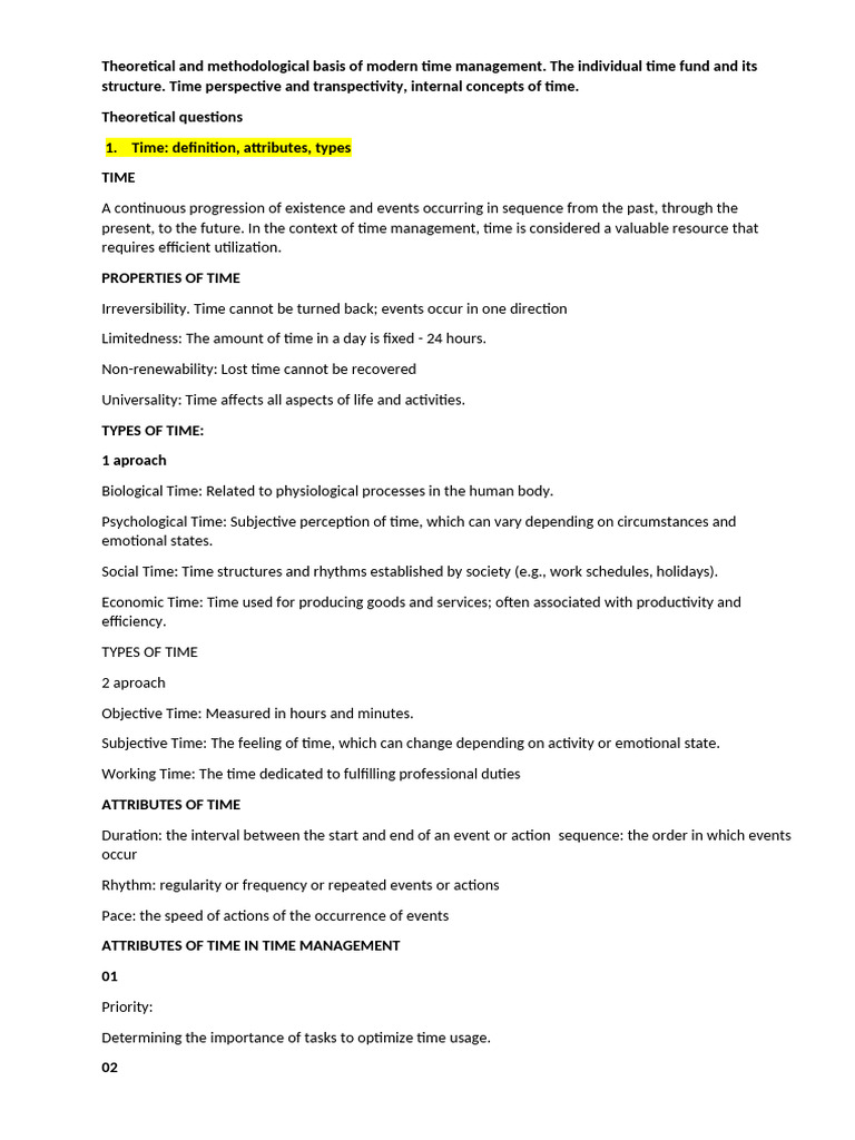 Theoretical and Methodological Basis of Modern Time Management | PDF ...