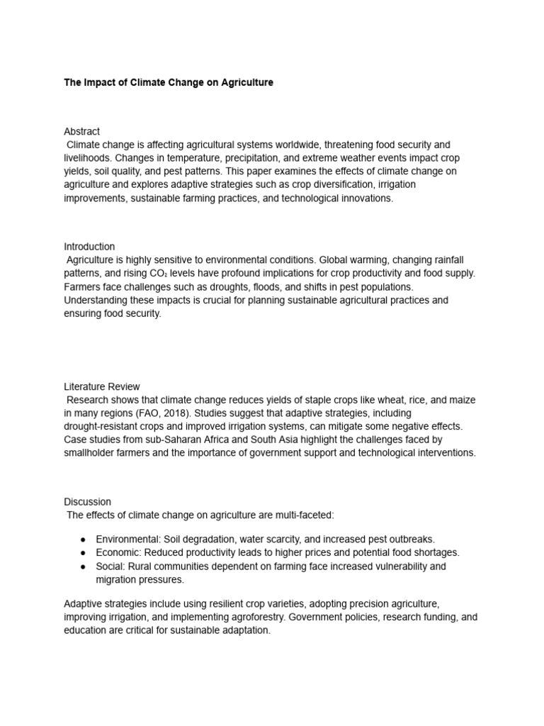 The Impact of Climate Change On Agriculture | PDF | Agriculture | Food ...