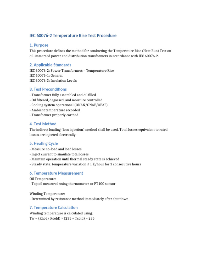 IEC 60076 Temperature Rise Test Procedure | PDF