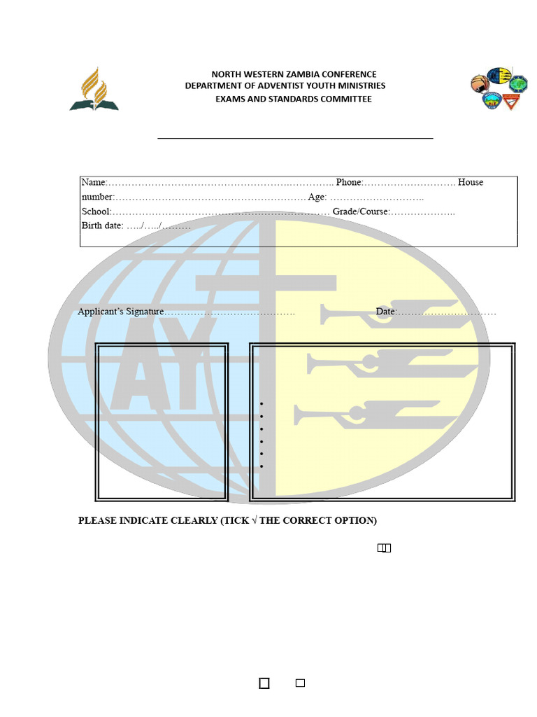 Young Adult Application Form | PDF | Seventh Day Adventist Church