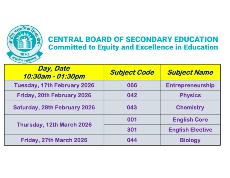CBSE XII 2026 ExamTimeTable | PDF