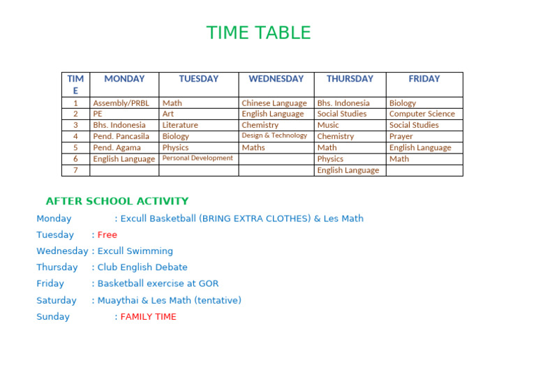 Time Table | PDF