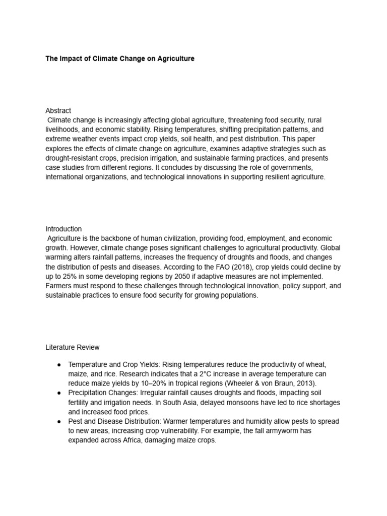 The Impact of Climate Change On Agriculture | PDF | Agriculture ...