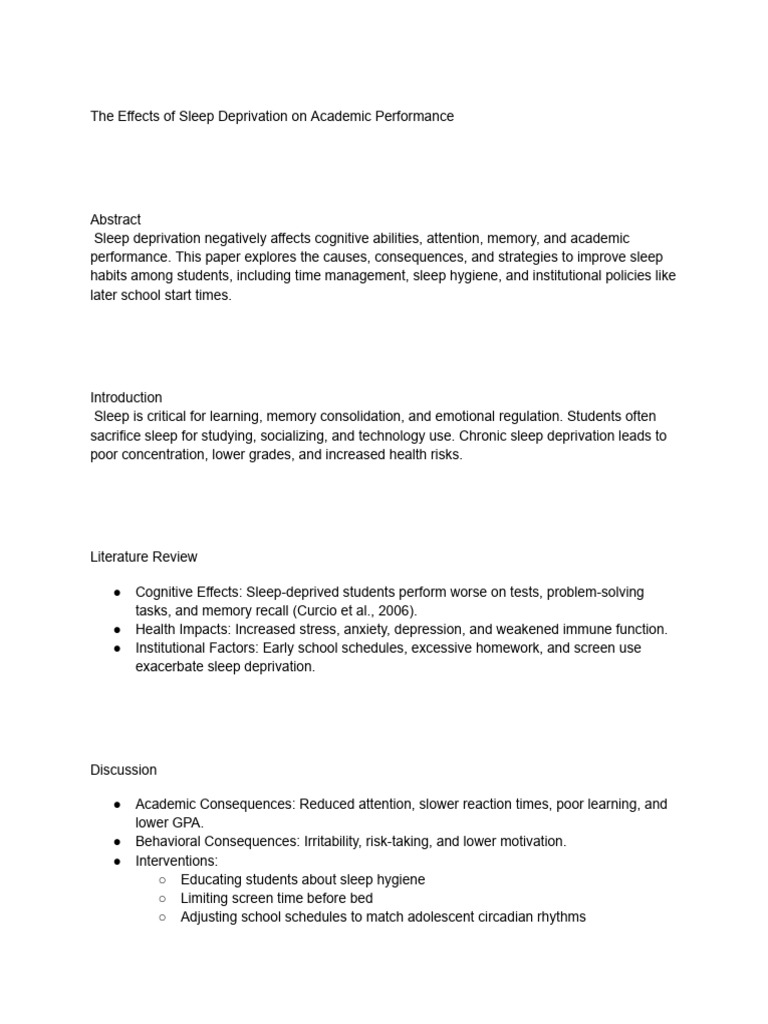 The Effects of Sleep Deprivation On Academic Performance | PDF