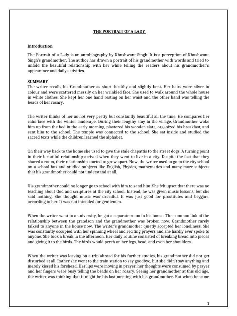 The Portrait of A Lady (Question Answer) | PDF | Rosary | Prayer