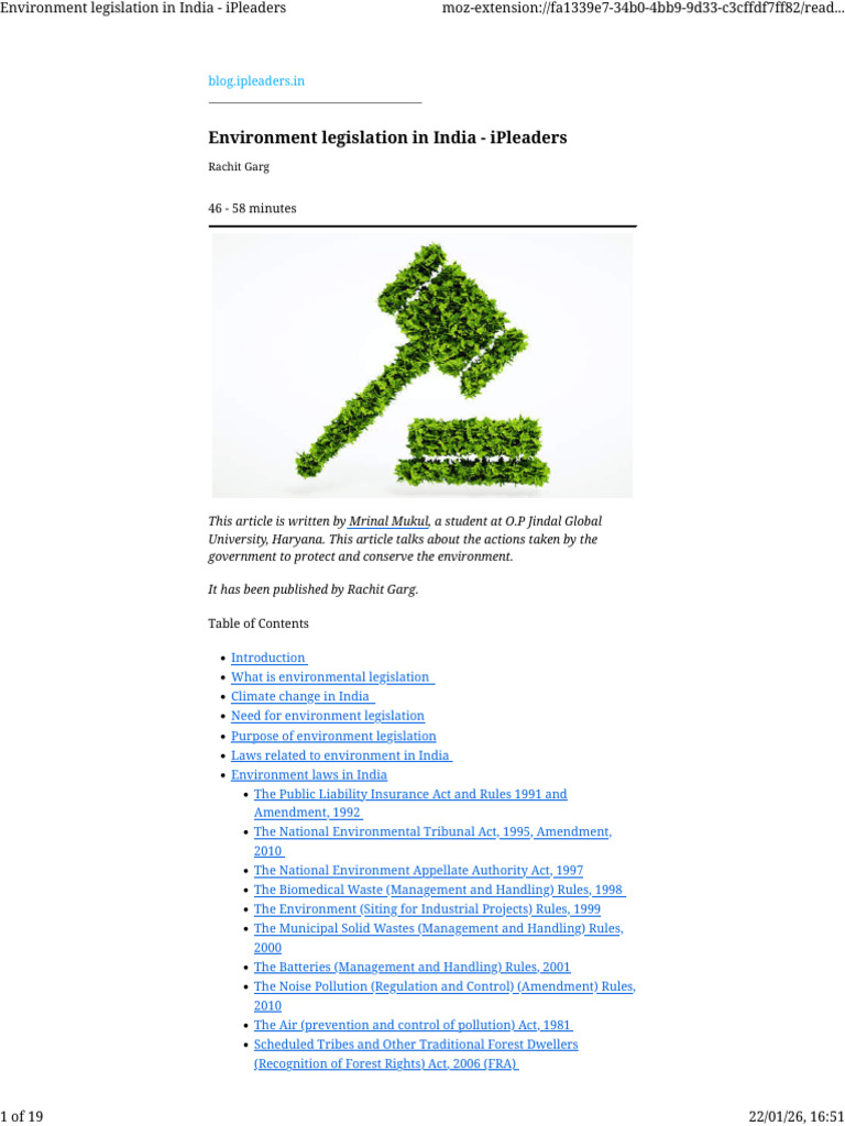 Environment Legislation in India - IPleaders | PDF | Environmental Law ...