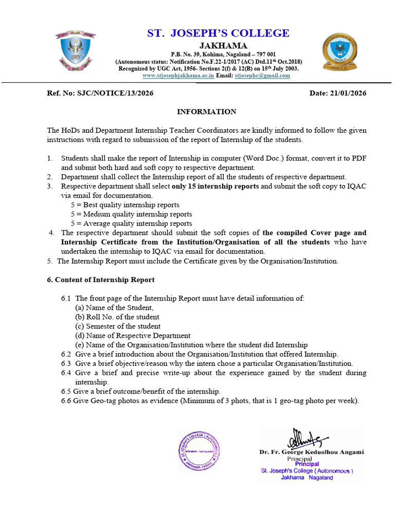 Notice Report of Internship 2026 | PDF