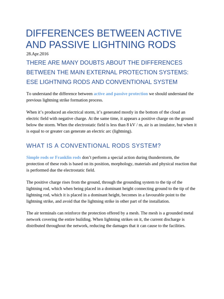 Differences Between Active and Passive Lightning Rods | PDF | Lightning ...