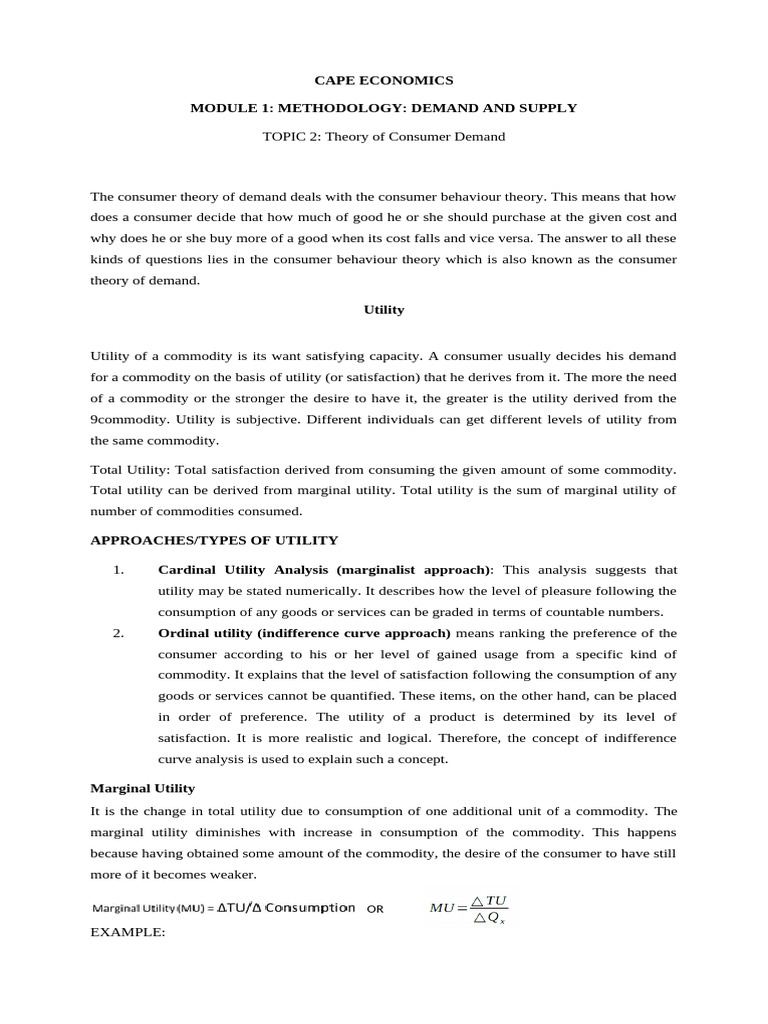 MODULE 1-TOPIC 2 - Theory of Demand | PDF | Utility | Marginal Utility
