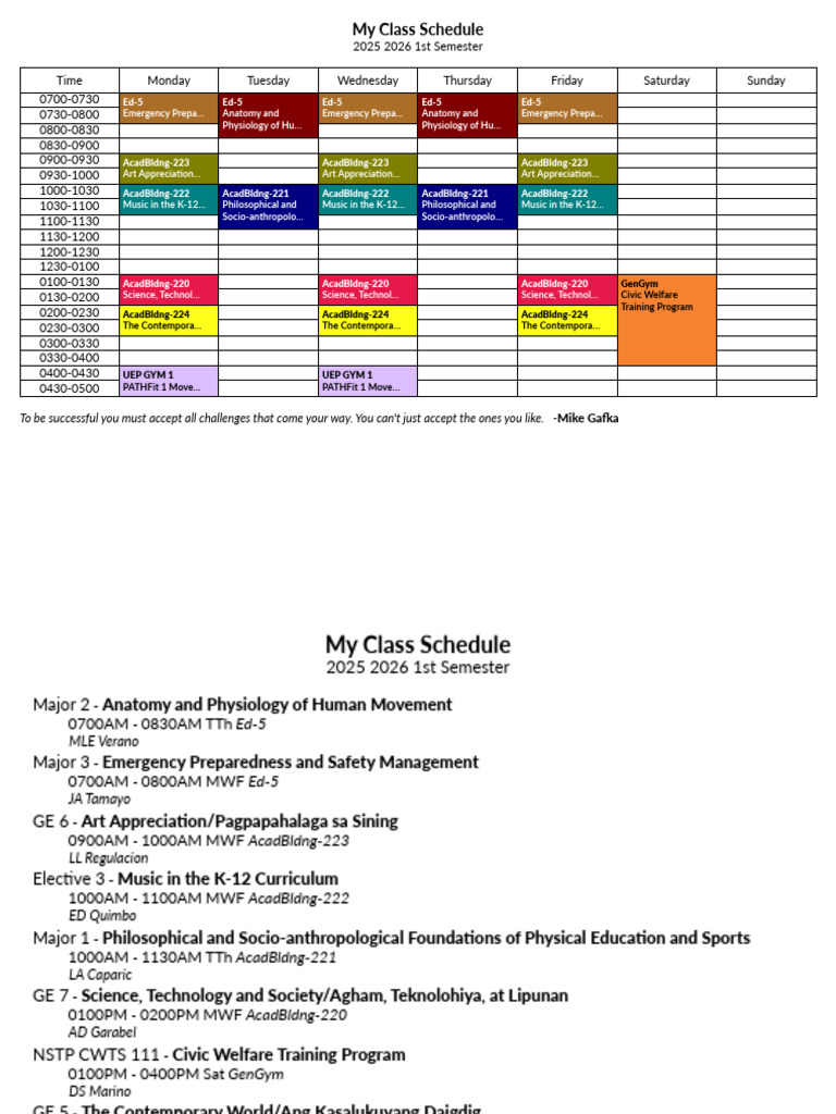 2025 2026 1st Semester My Schedule | PDF