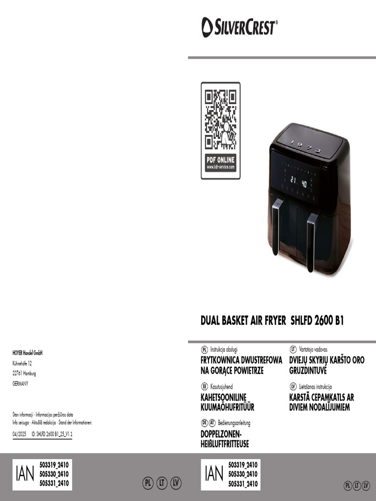 IAN IAN: Dual Basket Air Fryer SHLFD 2600 B1 | PDF
