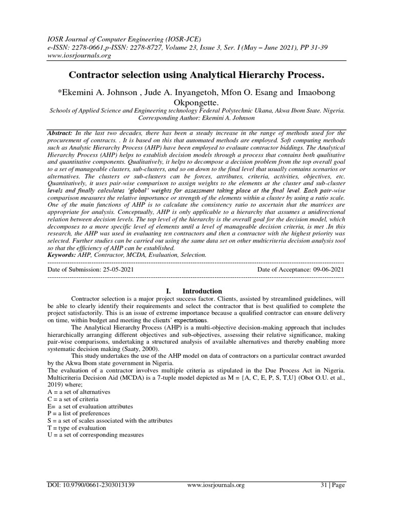 Contractor Selection Using Analytical Hi | PDF | Information | Evaluation