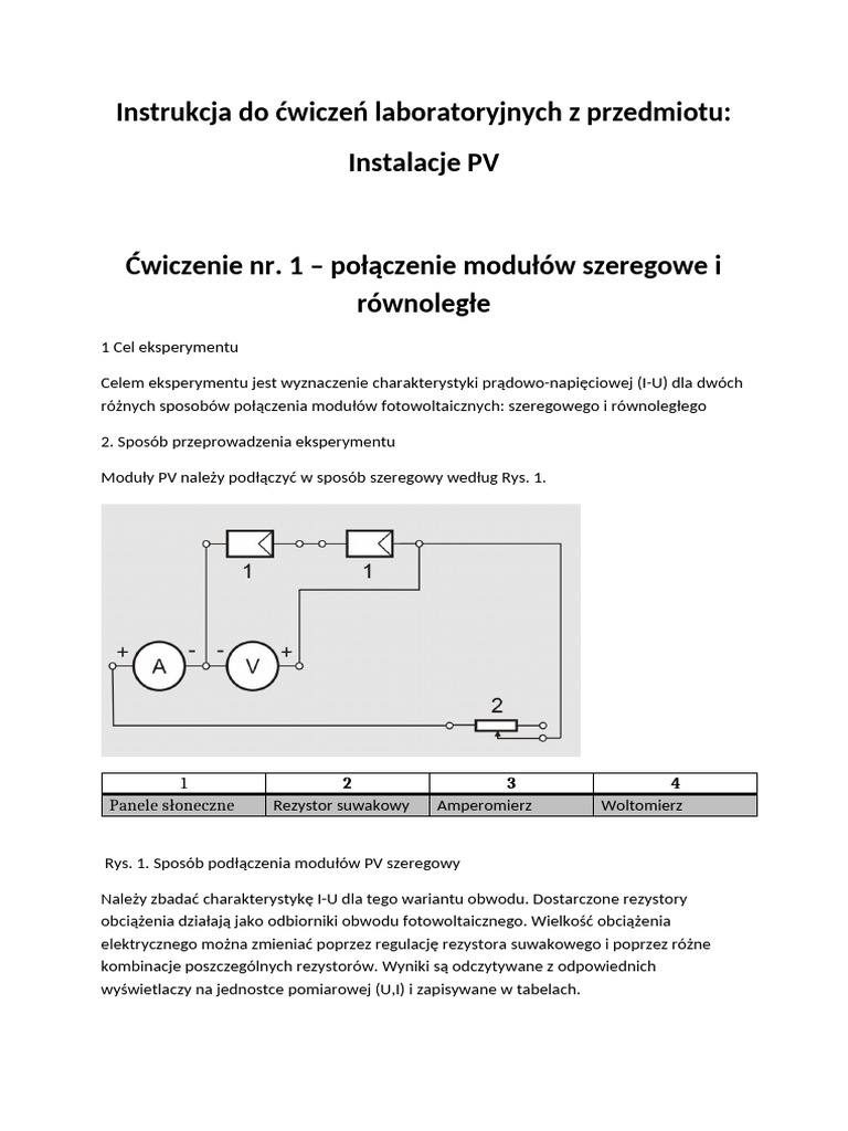 Instrukcja Do Ćwiczeń Laboratoryjnych PV#1 | PDF