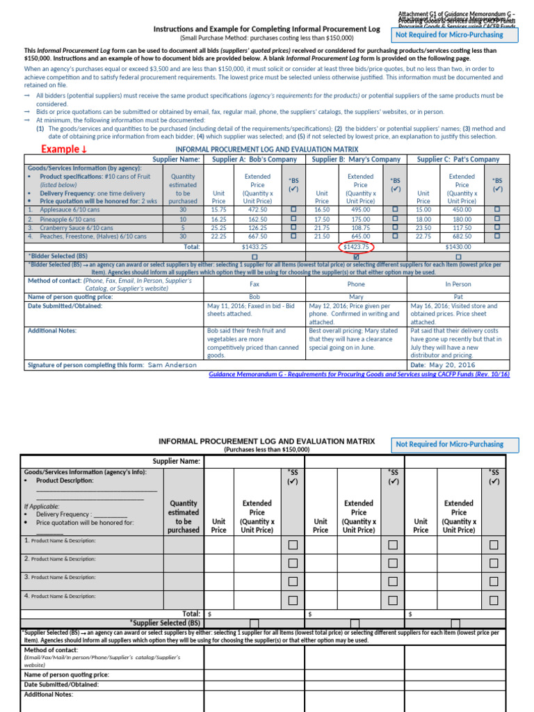 GM G Attachment g1 Small Purchase Sampe Procurement Log | PDF