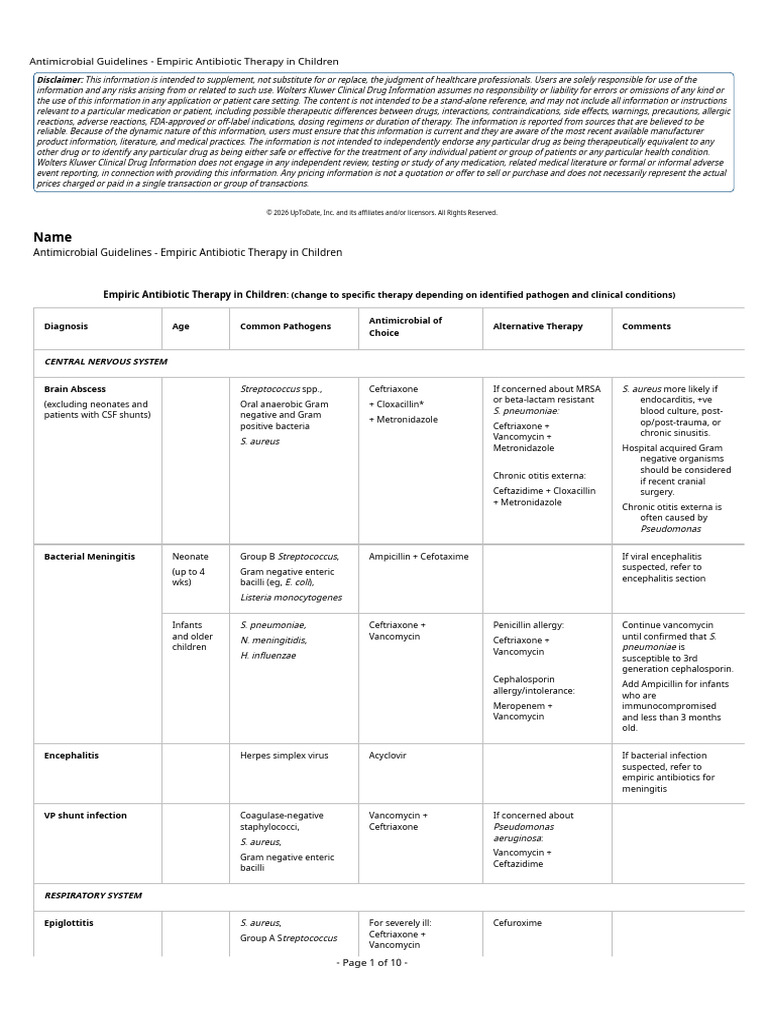 Antimicrobial Guidelines - Empiric Antibiotic Therapy in Children | PDF ...