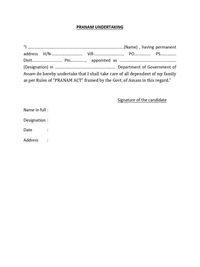 Pranam Undertaking | PDF
