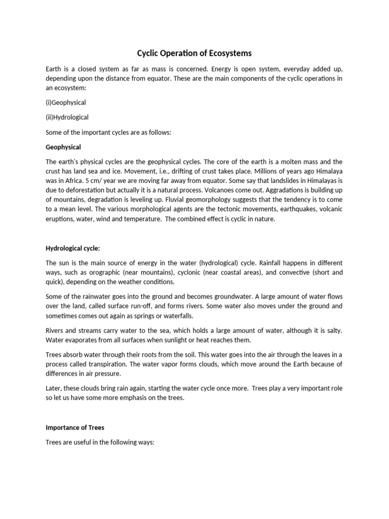 Cyclic Operation of Ecosystems | PDF | Biodiversity | Atmosphere Of Earth